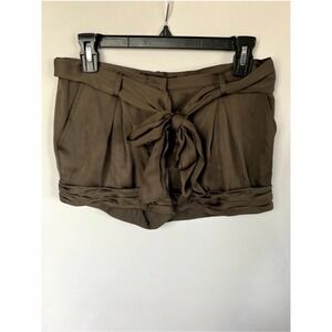BCBG Maxzaria Coquette Satin Dusty Olive Green Belted 3" Mini Short-Shorts 0